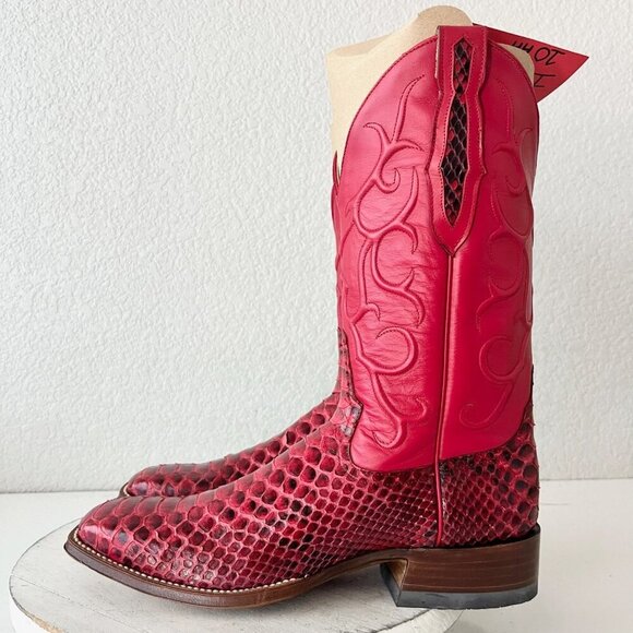 Rod Patrick Cowboy Boots Womens 10 AA Red Python Western Cowgirl Square Toe - Picture 4 of 12